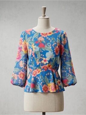 Floral Blouse - Blue Pink Multicolor
